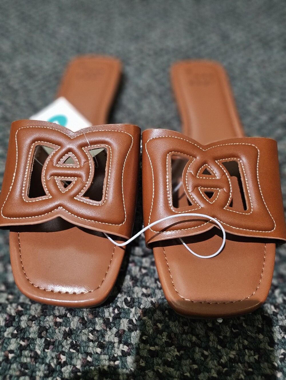 a new day Tan Leather-Look Cutout Slide Mules